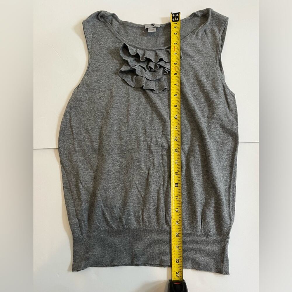 Women's Worthington gray sleeveless light sweater with ruffles, Size Large - Picture 5 of 9
